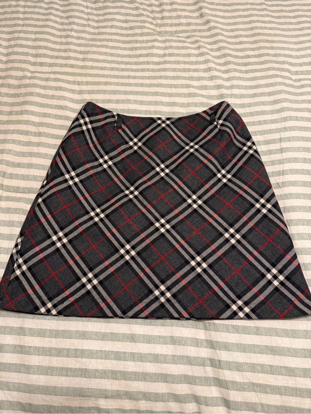 Burberry Plaid Skirt in Charcoal, Red, and White